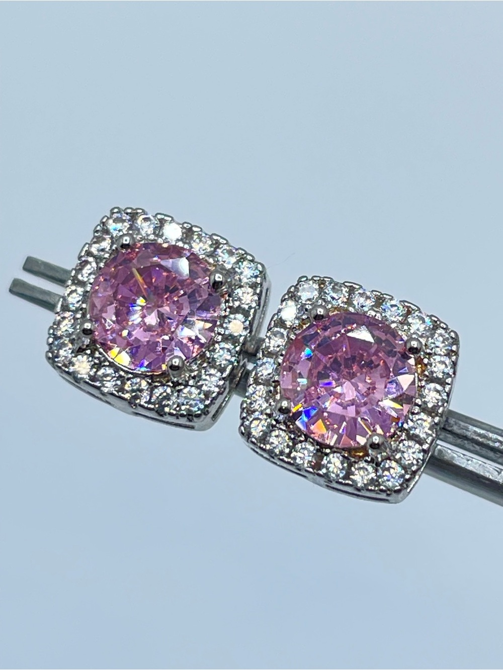 Swarovski Crystal Elements Pink White Halo Stud Earrings Silver New Sparkly
